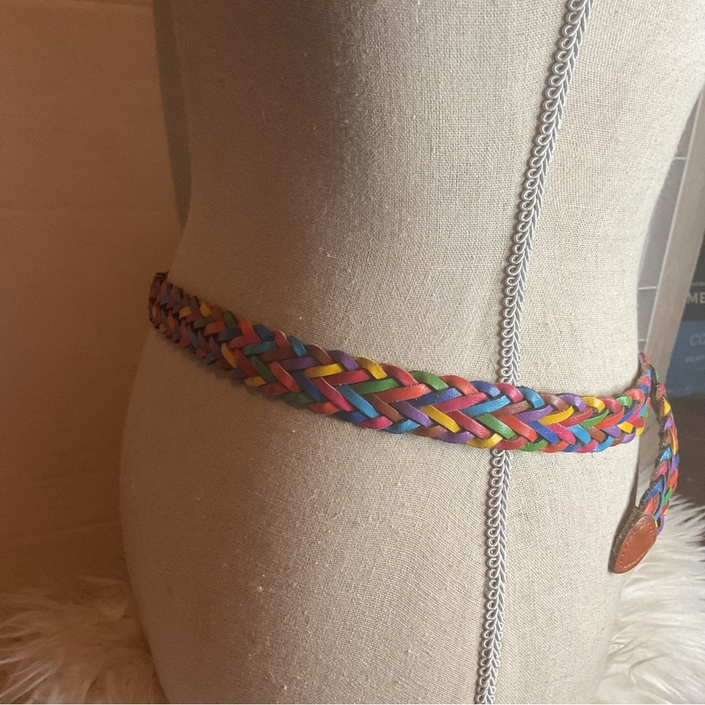 Vintage bright color braided leather Capezio belt L-XL - Picture 3 of 7